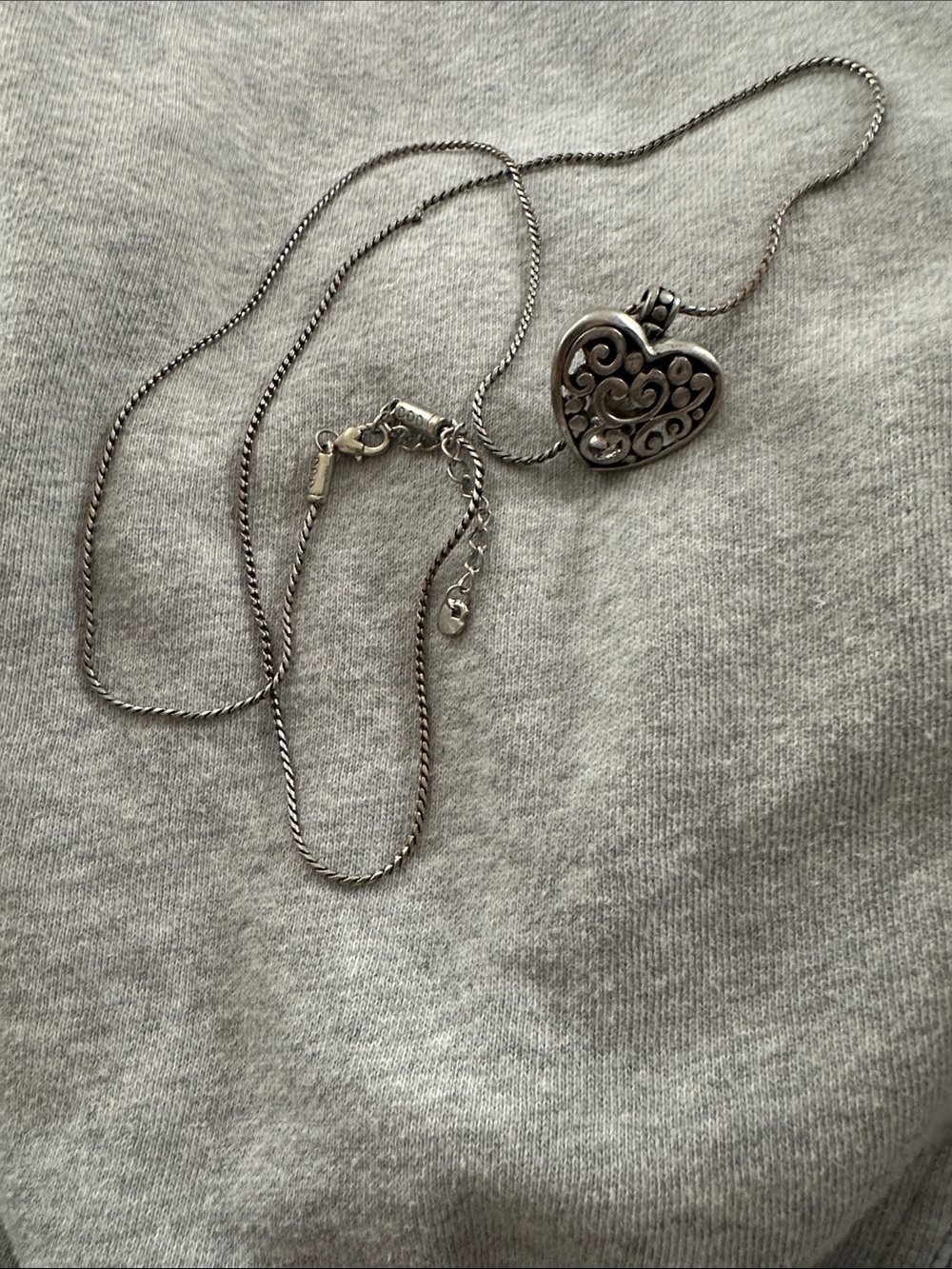 Sterling Silver Heart Filigree Pendant Necklace - Silver